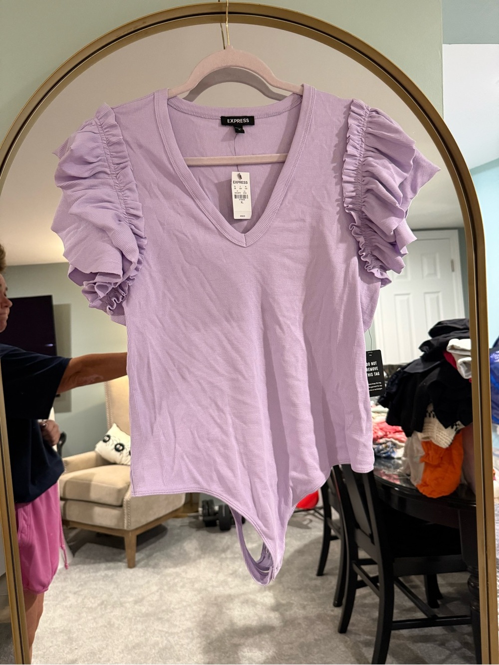 Express Lavender Ruffle Sleeve V-Neck Bodysuit
